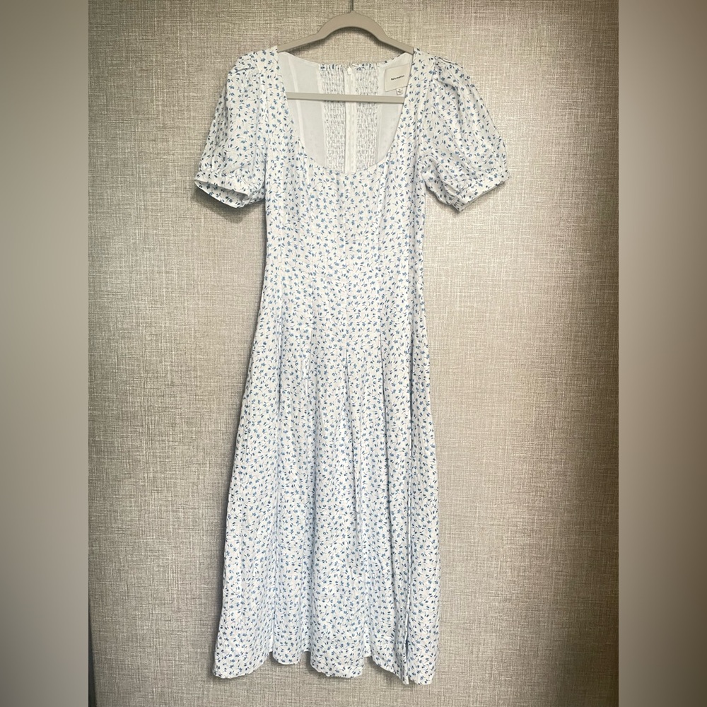 Reformation Pale Blue Floral Puff-Sleeve Midi Dress